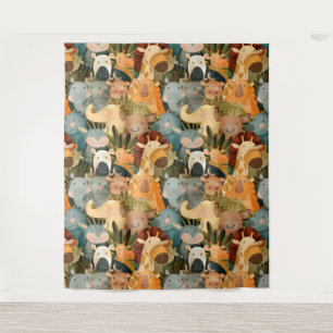 Tenture Animaux Safari mignon whimsical coloré