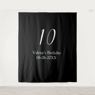 Tenture anniversaire 10 ans blanc noir nom date calligraph