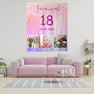 Tenture anniversaire 18 ans rose violet photo paillettes g