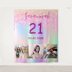 Tenture Anniversaire 21 ans photo personnalisée rose gold 