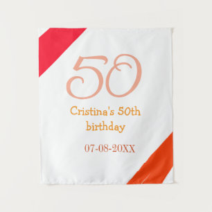 Tenture anniversaire 50 ans orange rouge ajouter nom date 