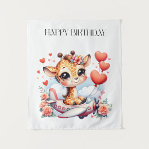 Tenture Anniversaire Avion Girafe