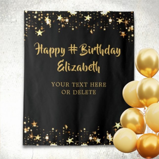Tenture Anniversaire Black Gold Stars Personnalisé Votre C (Créateur téléchargé)