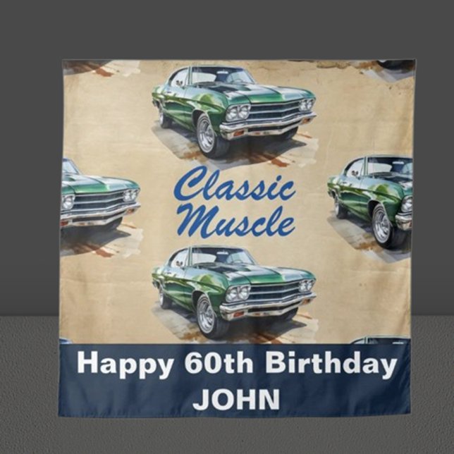 Tenture Anniversaire Classic Muscle arrière-plan de voitur (Unleash your creativity and bring this retro illustration to life for a day to remember. )