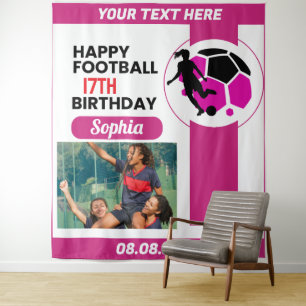 Tenture Anniversaire de football rose, joueuse de football