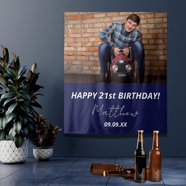 Tenture Anniversaire marine bleu blanc photo gars (Créateur téléchargé)