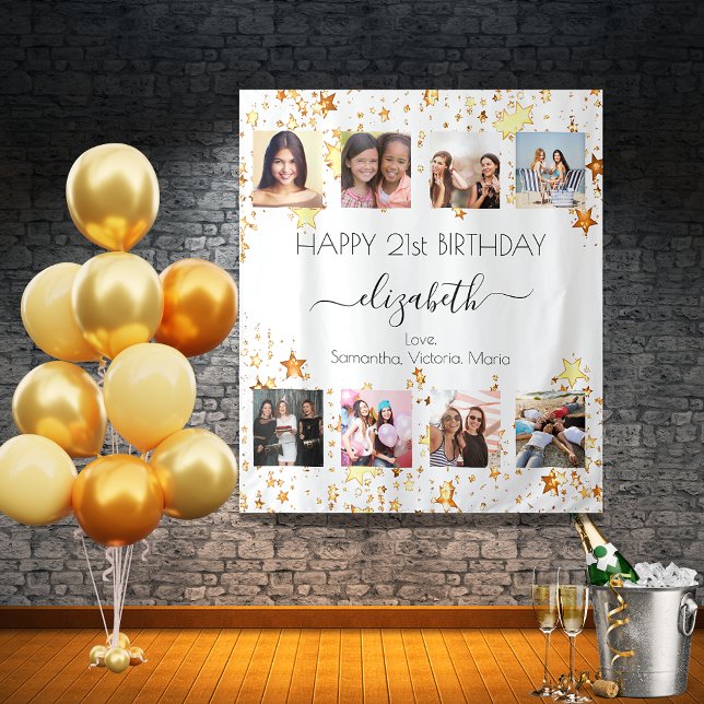 Tenture Anniversaire photo collage blanc or meilleurs amis (Créateur téléchargé)