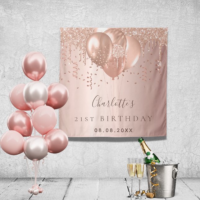 Tenture Anniversaire rose or parties scintillant ballons m (Créateur téléchargé)