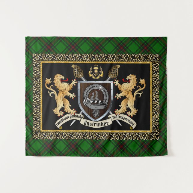 Tenture Anstruther Clan Badge & Motto avec Lions (Devant (Horizontal))