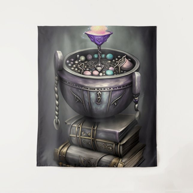 Tenture Antique Steampunk Cauldron | Pile de Spellbooks (Devant)