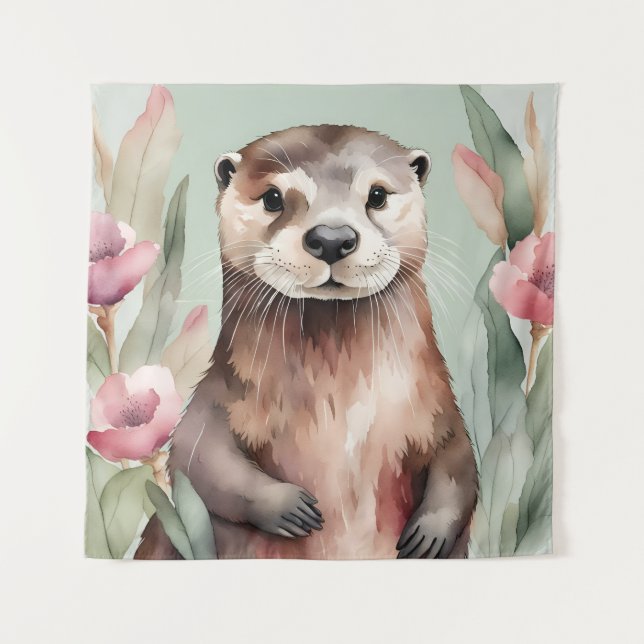 Tenture Aquarelle adorable Otter (Devant)