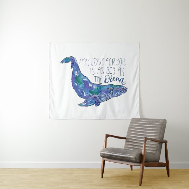 Tenture Aquarelle - Amour aussi grand que l'océan (En situation (horizontale))