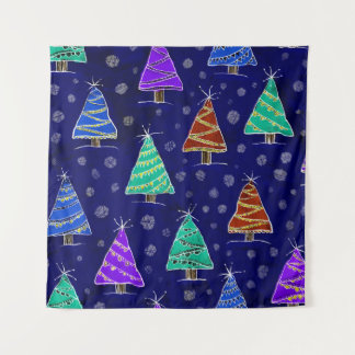 Tenture Aquarelle Arbres de Noël : Motif forestier.