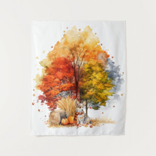 Tenture Aquarelle Automne Chien Design - Corgi