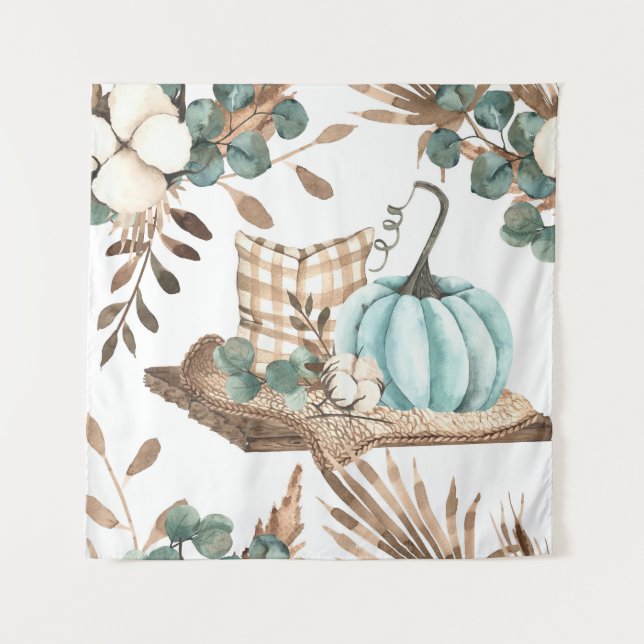 Tenture Aquarelle Automne : Motif de citrouille colorée (Devant)