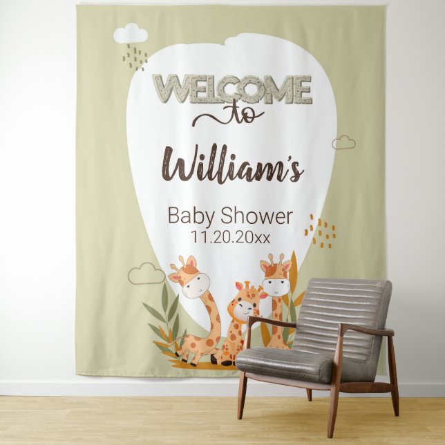 Tenture Aquarelle Baby Giraffe, Bienvenue Au Baby shower (En situation)