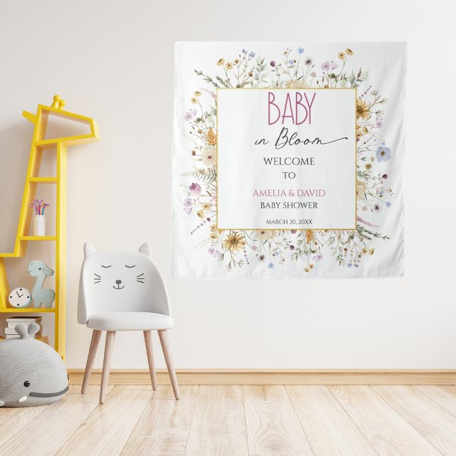 Tenture Aquarelle Baby shower floral blanc (Créateur téléchargé)