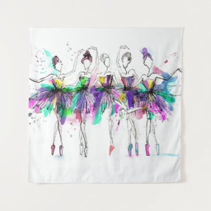 Tenture Aquarelle Ballerinas : Bright Dance Illustration