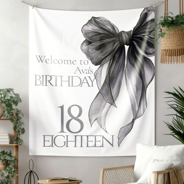 Tenture Aquarelle Black Bow 18e anniversaire Bienvenue (Créateur téléchargé)