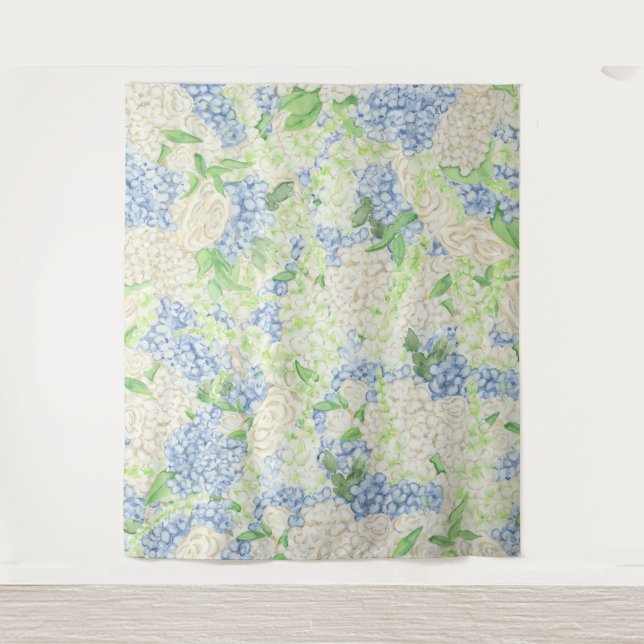 Tenture Aquarelle Bleu et Blanc Hydrangea Crest (Devant)