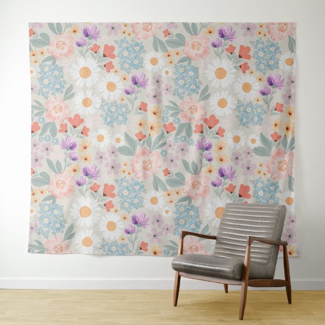 Tenture Aquarelle Boho Rose Floral (En situation (horizontale))