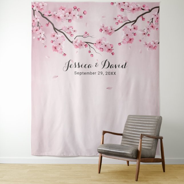 Tenture Aquarelle Cherry Blossom Printemps Noces (En situation)