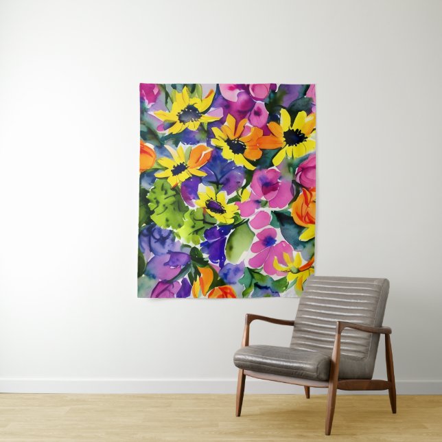 Tenture Aquarelle colorée Art Floral (En situation)