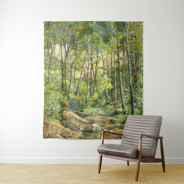 Tenture aquarelle de peinture de rainures sur soie (En situation)