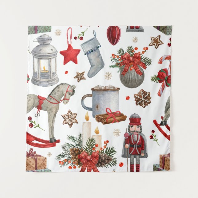 Tenture Aquarelle décoration de noël motif (Devant)