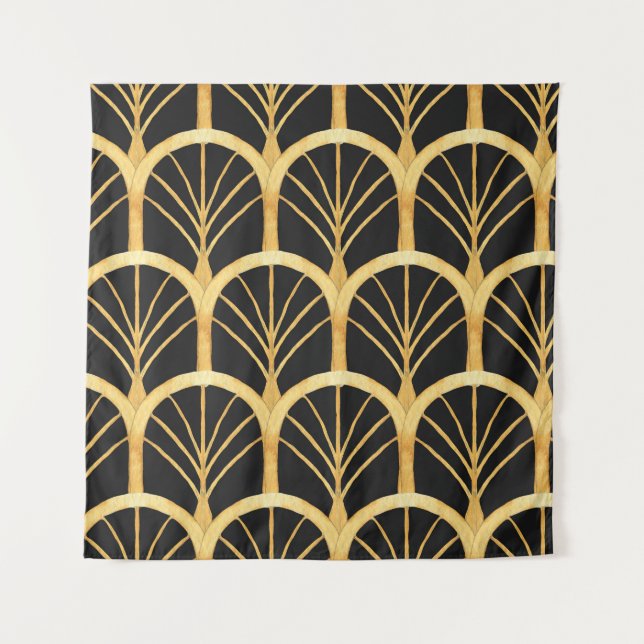 Tenture Aquarelle d'impression or dessinée à la main (Devant)