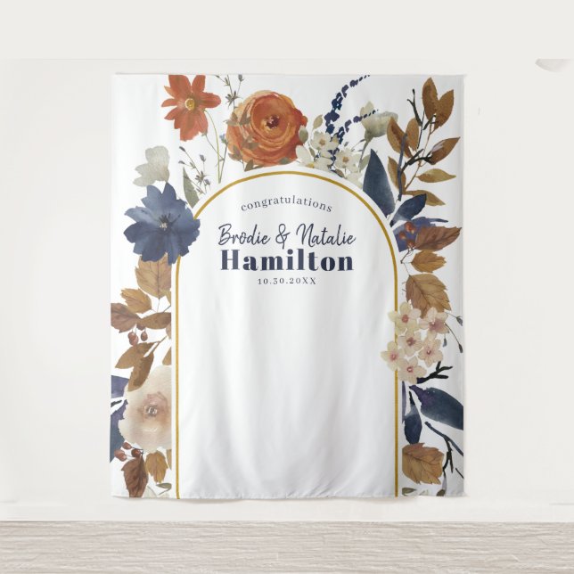 Tenture Aquarelle Dusty Blue Terracotta Floral Mariage (Devant)