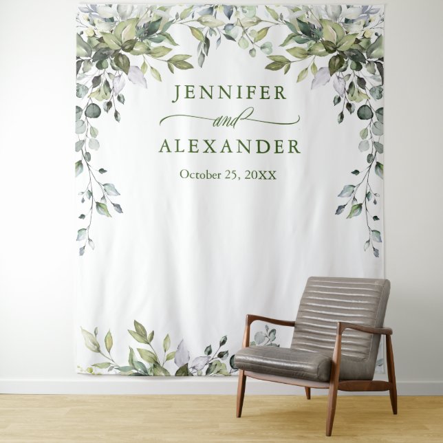 Tenture Aquarelle Eucalyptus Mariage Photo Booth fond (En situation)