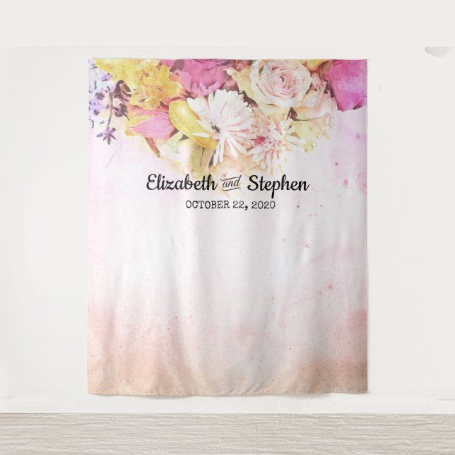 Tenture Aquarelle Fleurs Mariage Photo Booth fond (Devant)