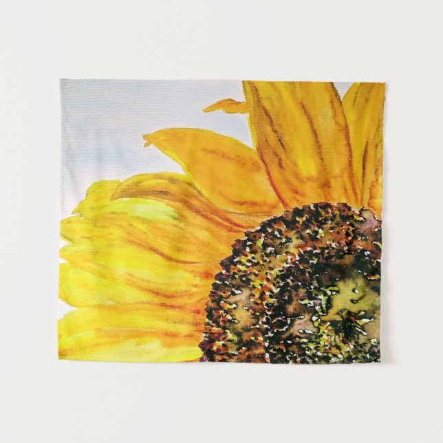 Tenture Aquarelle Florale Tournesol (Devant (Horizontal))