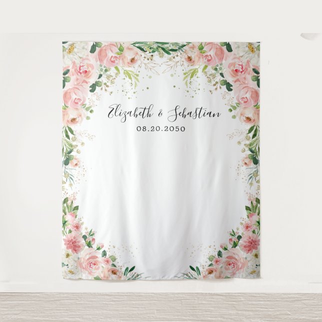 Tenture Aquarelle Mariage rose rose pâle (Devant)