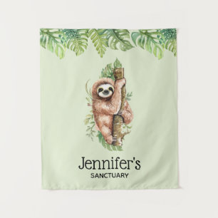 Tenture Aquarelle mignonne Sloth & Tropical Feuilles Sanct
