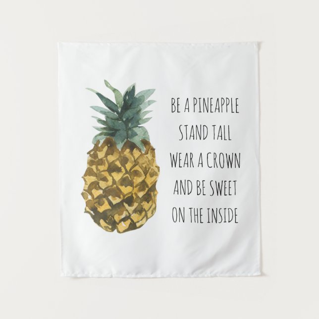 Tenture Aquarelle moderne ananas et citation amusante posi (Devant)
