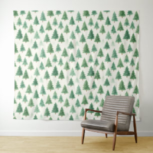 Tenture Aquarelle moderne Pins de Noël Arbres sans soudure