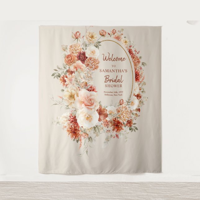 Tenture Aquarelle moderne terre cuite bordeaux floral (Devant)
