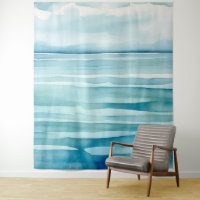 Aquarelle Peint Bleu Eau Océan Sky Scène