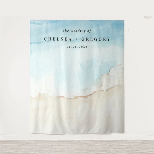 Tenture Aquarelle Plage Bleu & Mariage de sable fond (Devant)