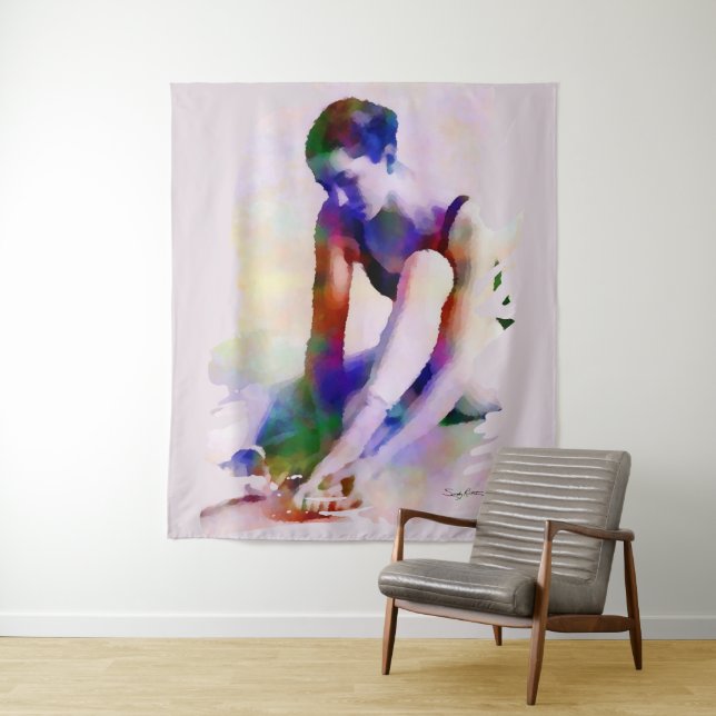 Tenture Aquarelle rose Ballerina Art contemporain (En situation)
