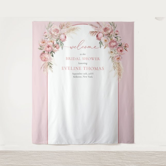 Tenture Aquarelle rose pâle fleurs boho Fête des mariées (Devant)