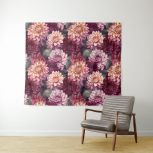 Tenture Aquarelle Rouge rose Dahlia Motif Design