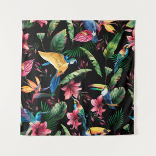 Tenture Aquarelle transparente motif, oiseaux tropicaux, t