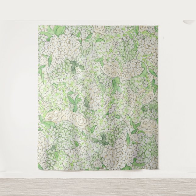 Tenture Aquarelle Vert et Blanc Hydrangea Crest (Devant)