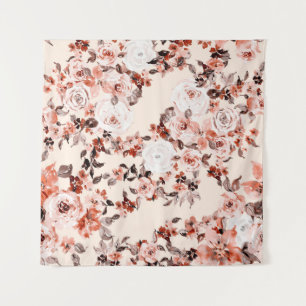 Tenture Aquarelle vintage floral transparent motif, brun