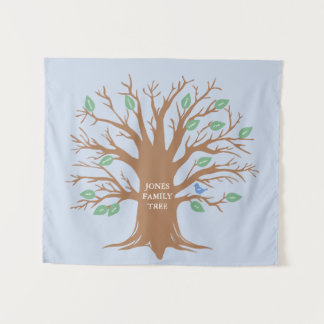 Tenture Arbre de famille personnalisé avec feuilles et ois
