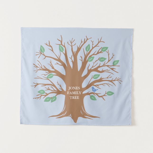 Tenture Arbre de famille personnalisé avec feuilles et ois (Devant (Horizontal))