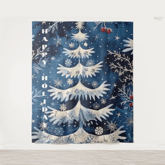 Tenture Arbre de Noël bleu blanc arrière-plan (Devant)
